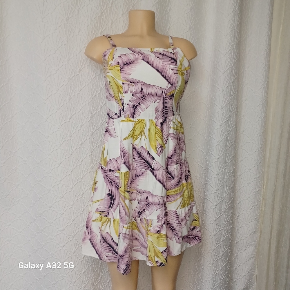 LOFT Women Size Op Tropical Leaf Print Mini Dress